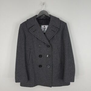 Sterlingwear Coat Womens 14R Gray Wool Navy Pea Coat Double Breasted Anchor
